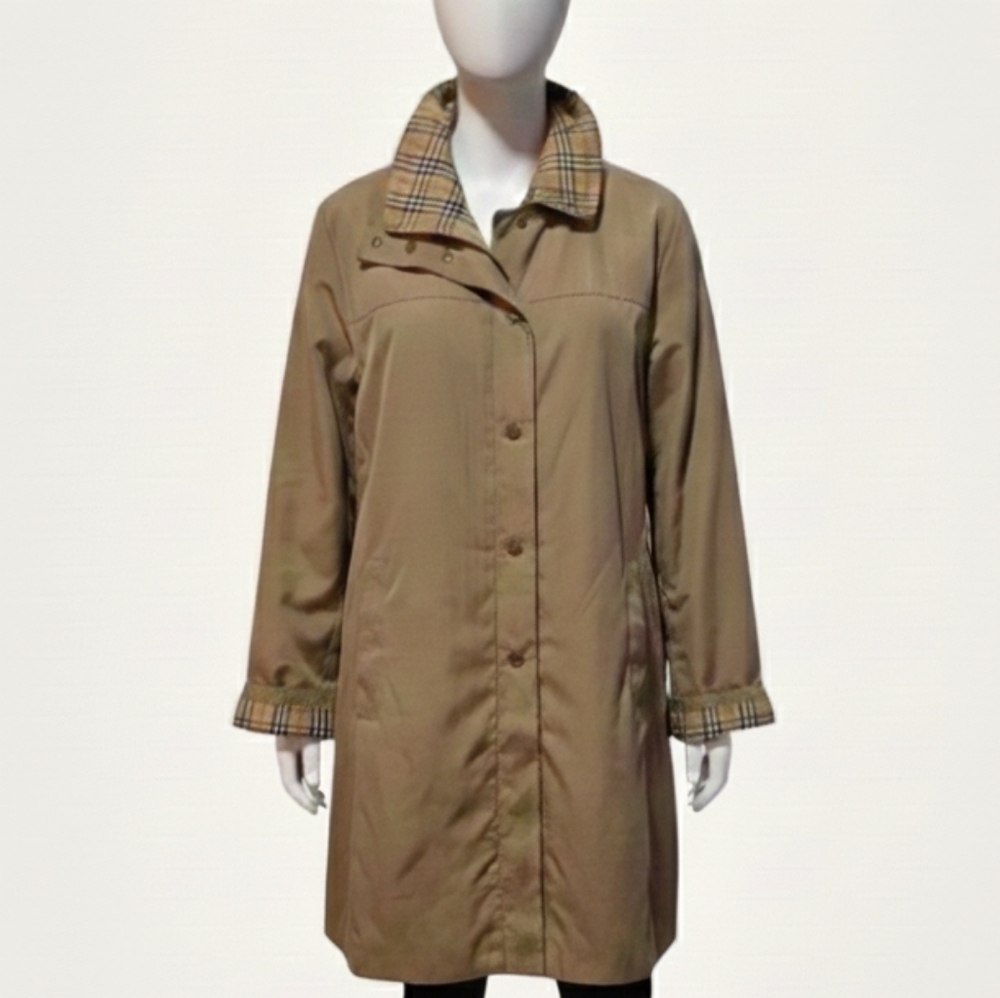 Burberry Tan Trench Coat with Nova Check Collar Size XL